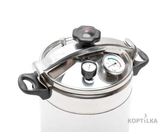 термометр и манометр в крышке автоклав-коптильни